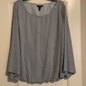 ALFANI Angel Sleeve Embellished Stud Crepe Bubble Top Blouse